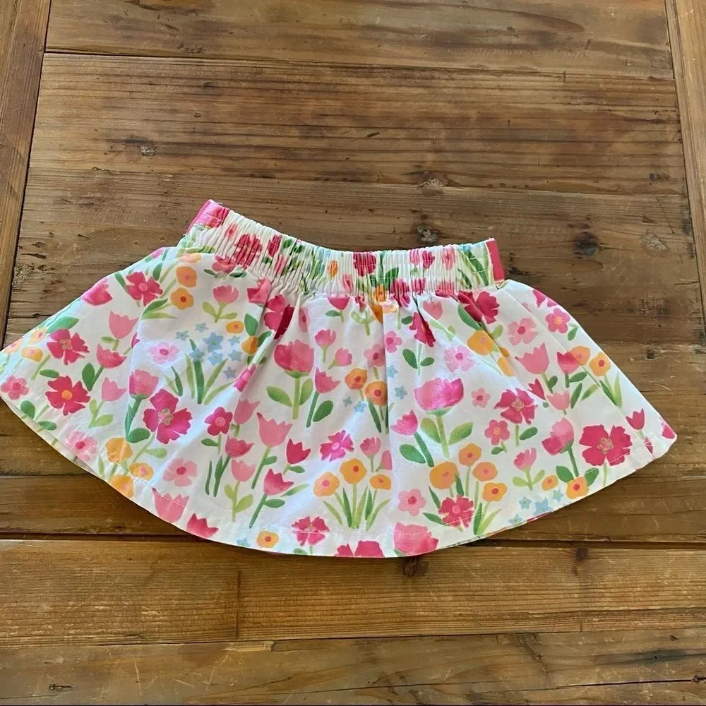 Gymboree Skirt Skort Floral White Pink Yellow Flowers Bloomers Attached 6-12 Mo